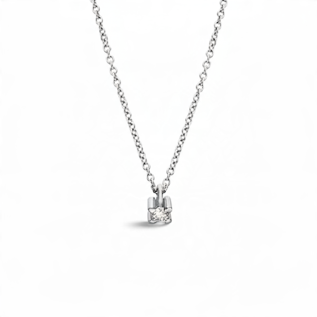 Collar punto de luz Sophia Schneider Joyas en oro blanco 18k con diamante de 0,03 ct engastado en grifa