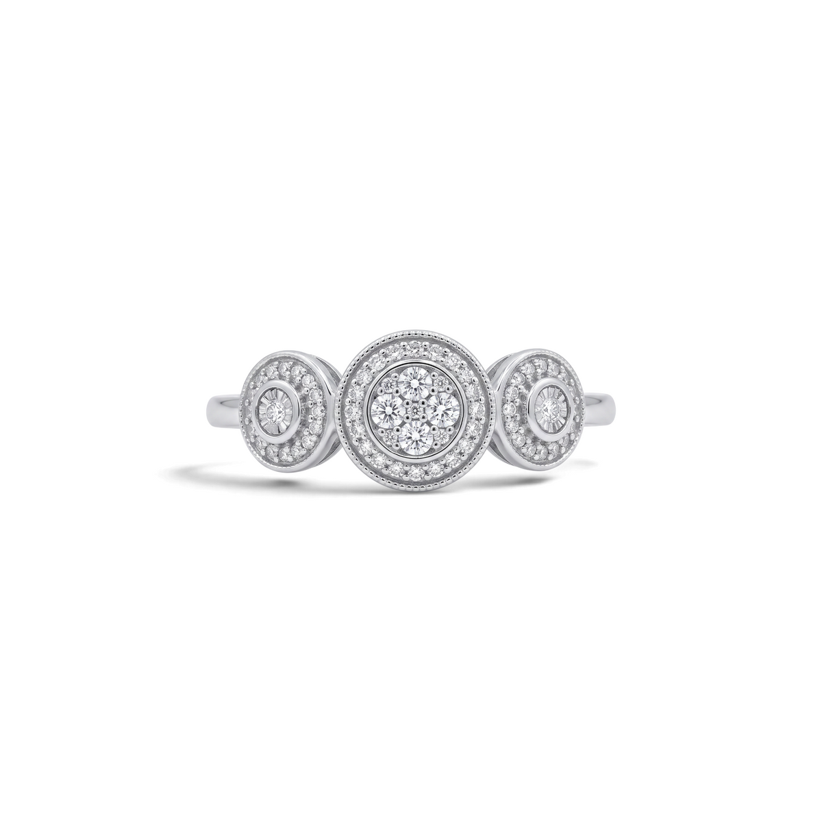 Anillo tricillo Sophia Schneider Joyas de plata 925 con diamantes corte brillante de 0,05 ct y diseño halo