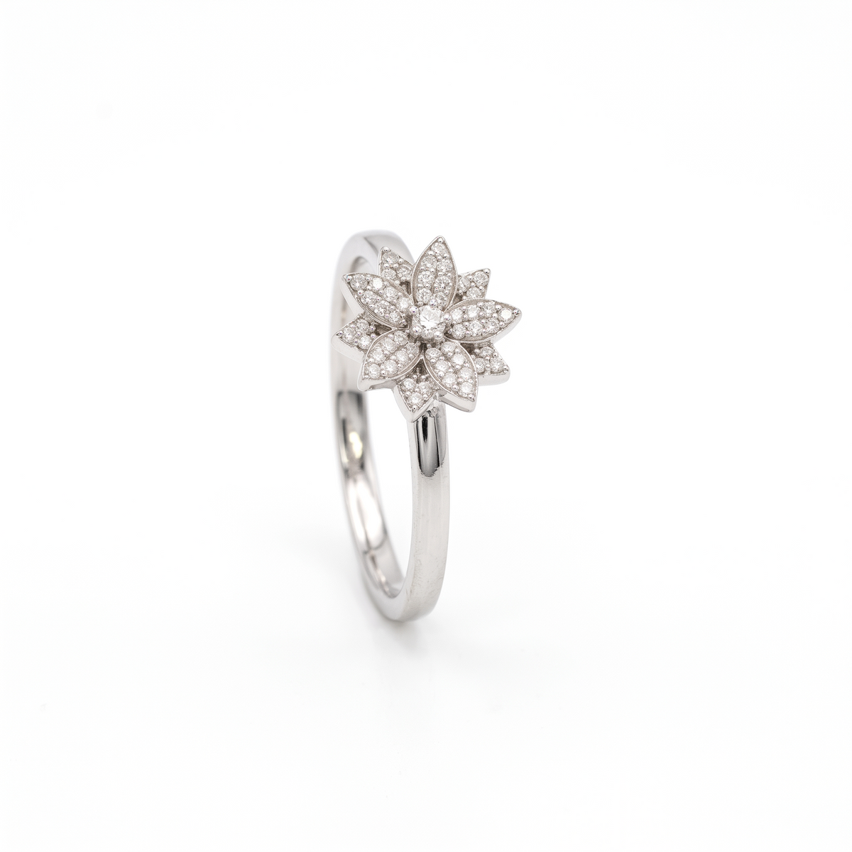 Anillo Solitario Diamante Flor 0,125 ct plata