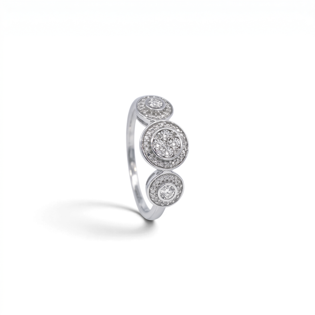 Anillo tricillo Sophia Schneider Joyas de plata 925 con diamantes corte brillante de 0,05 ct en diseño halo circular