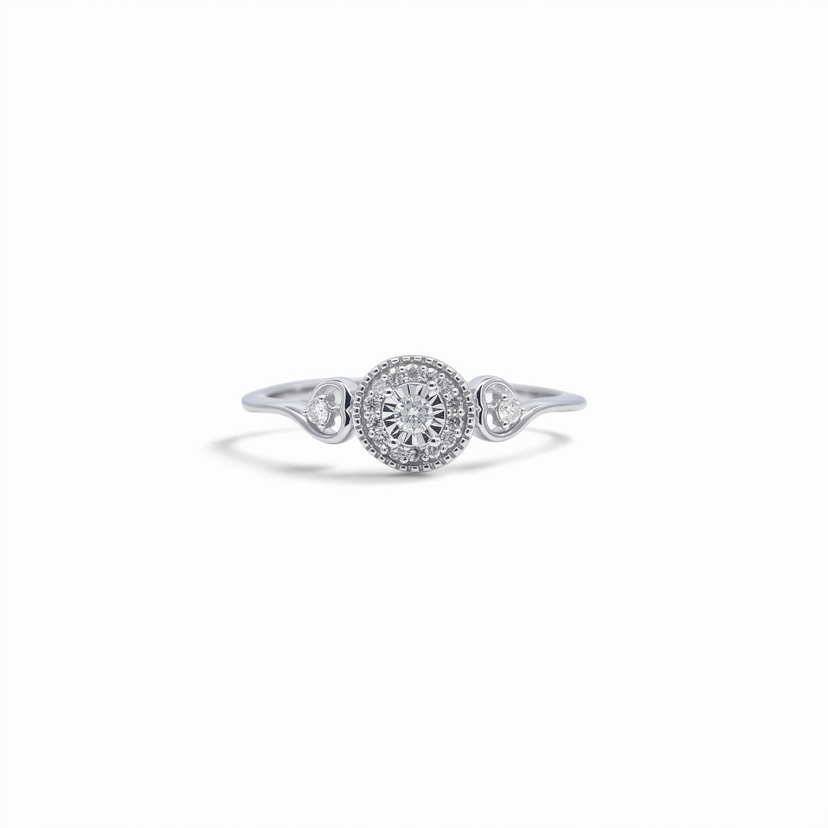 Anillo solitario halo de Sophia Schneider Joyas en plata 925 con diamantes corte brillante de 0,13 ct