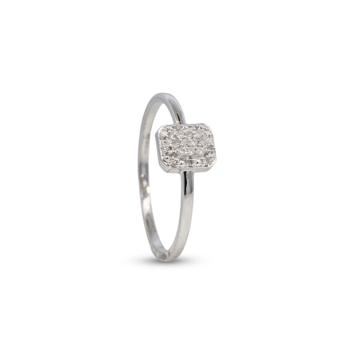 Anillo Solitario Cluster rectangular diamantes 0,08 ct plata