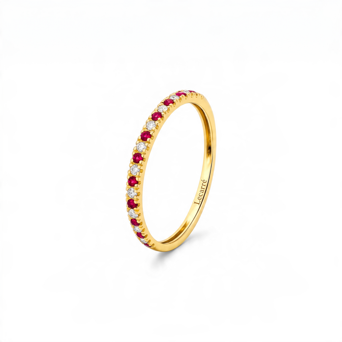 Anillo Cintillo Rubís y Diamantes Oro 18K