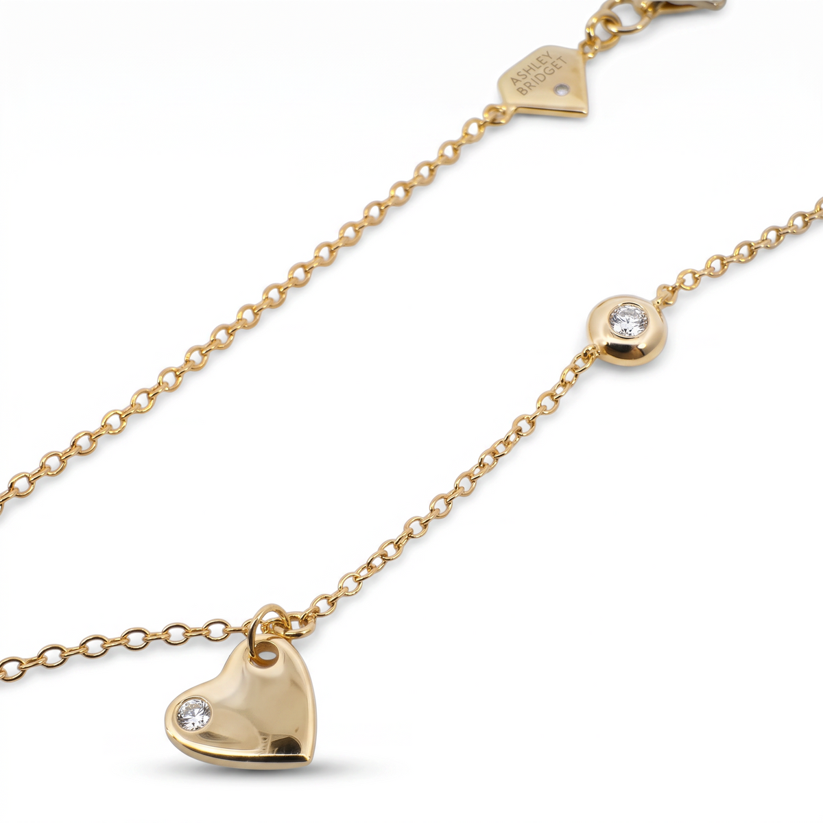 Pulsera corazón diamante y bisel plata enchapada oro
