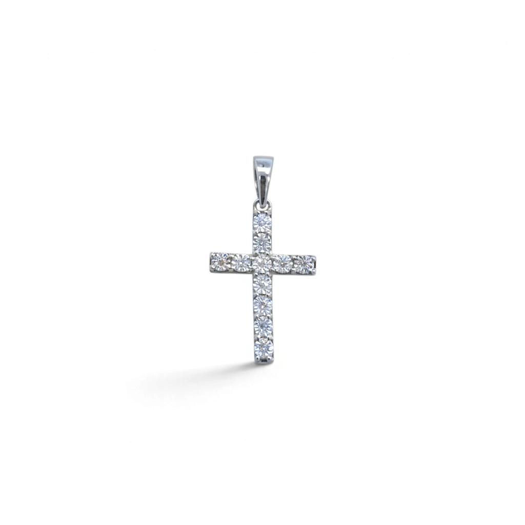 Colgante de cruz Sophia Schneider Joyas en plata 925 con diamantes de 0,05 ct, diseño elegante de 12x18 mm.