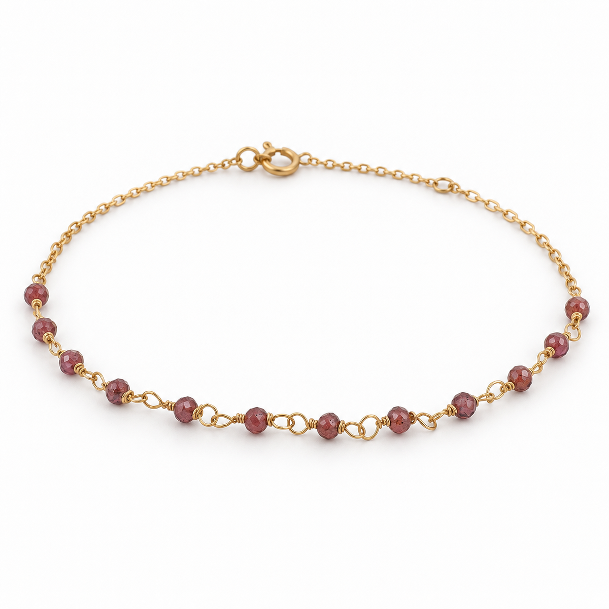 Pulsera Granates en cadenita oro 18K