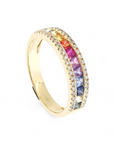 Anillo cintillo con zafiros rainbow y diamantes