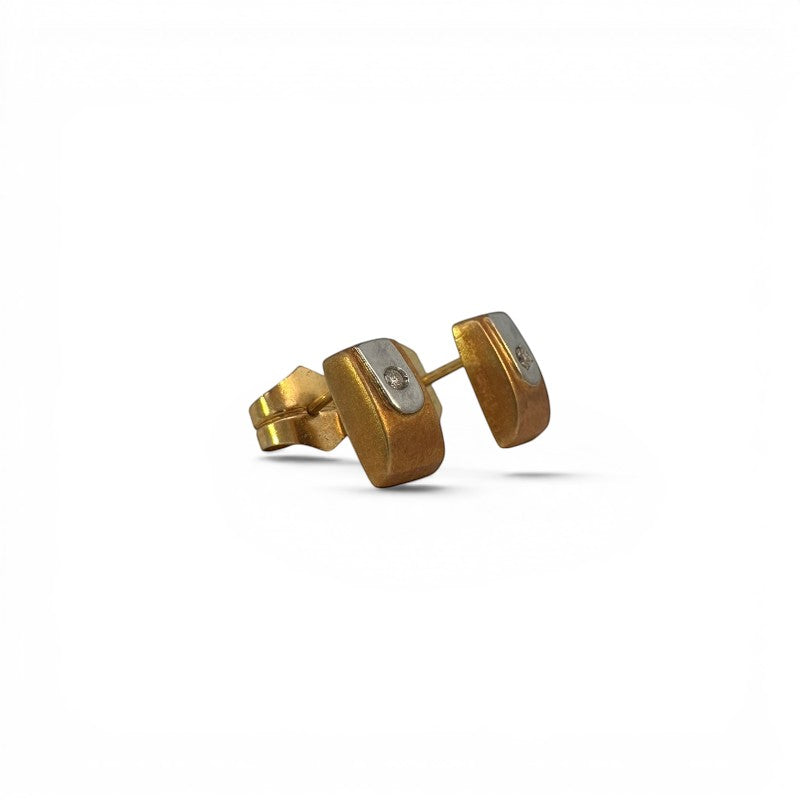 Aros stud diseño oro y brillantes oro 18K
