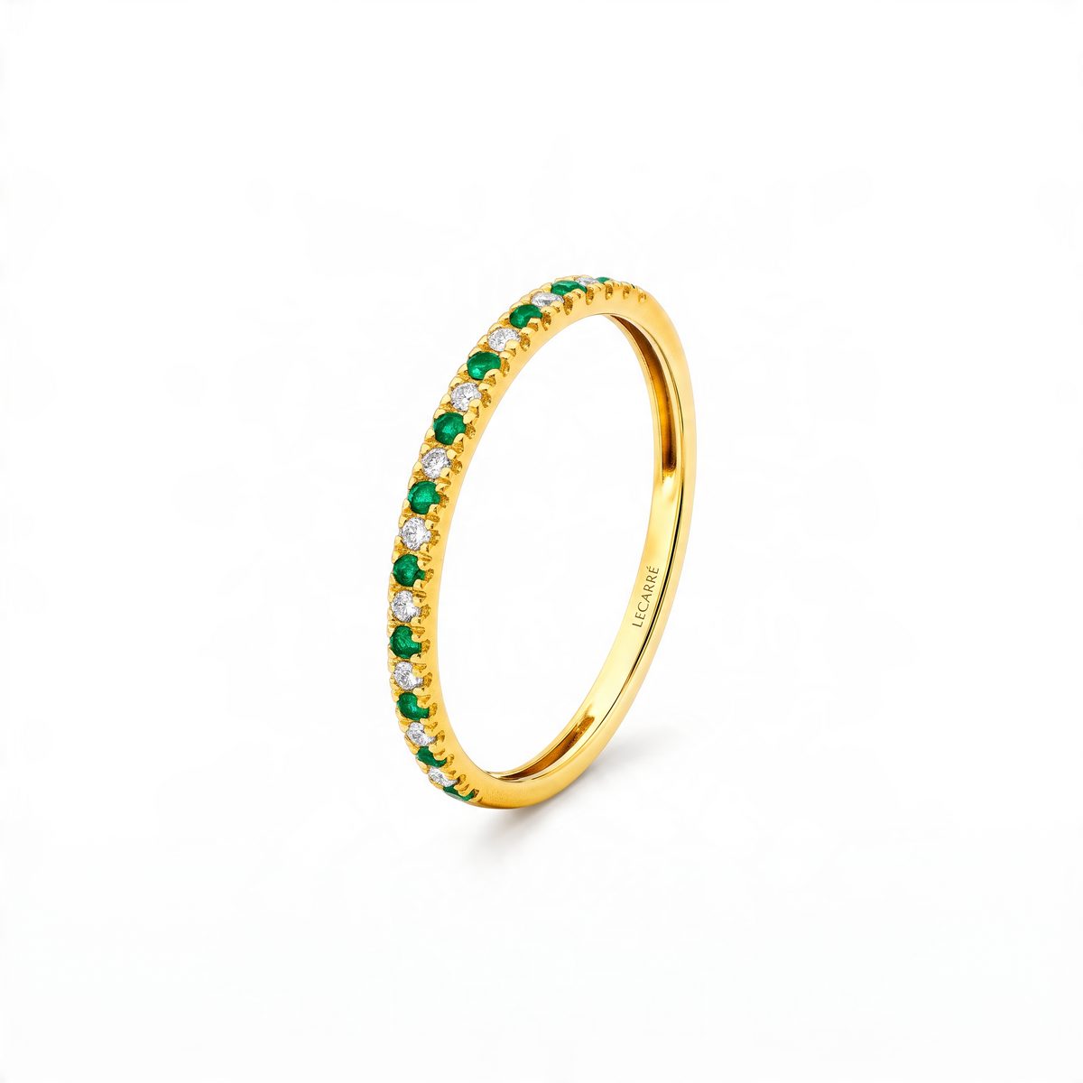 Anillo Cintillo Esmeraldas y Diamantes Oro 18K