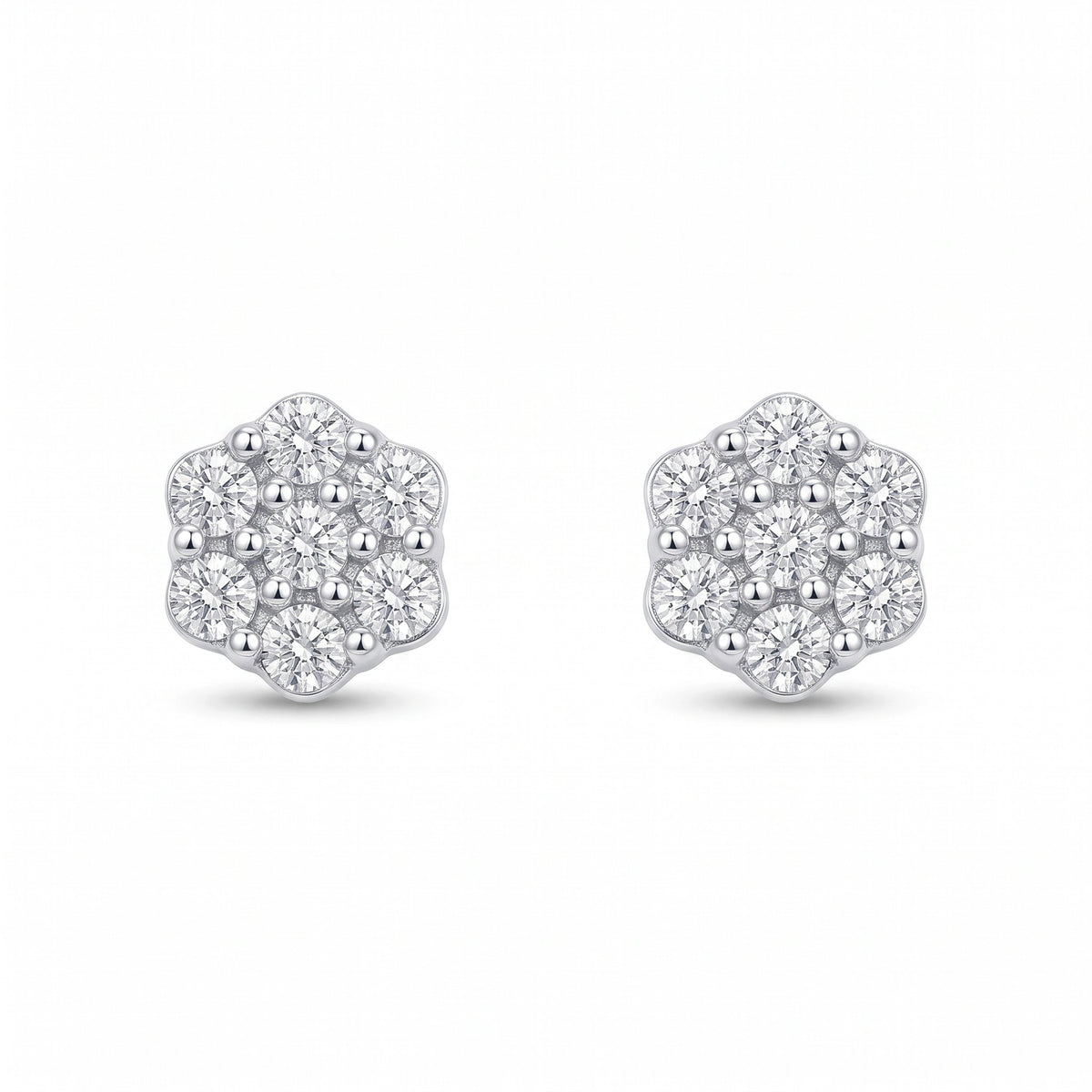 Aros stud diamantes 0,05 ct Flor mini plata