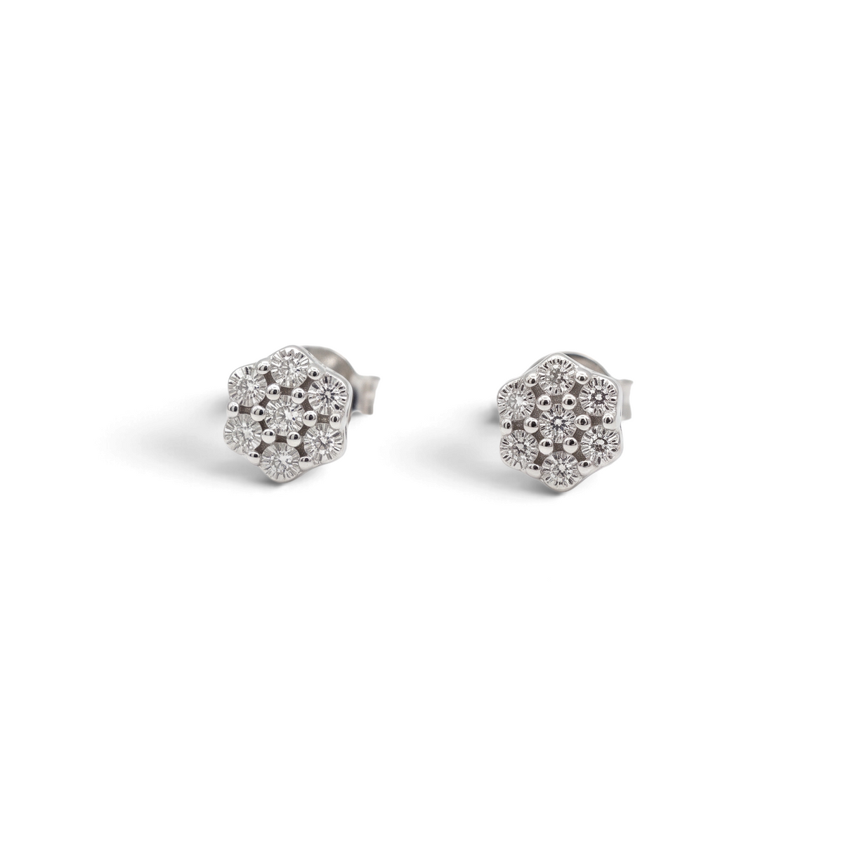 Aros stud Sophia Schneider Joyas en forma de flor de plata 925 con diamantes corte brillante de 0,05 ct