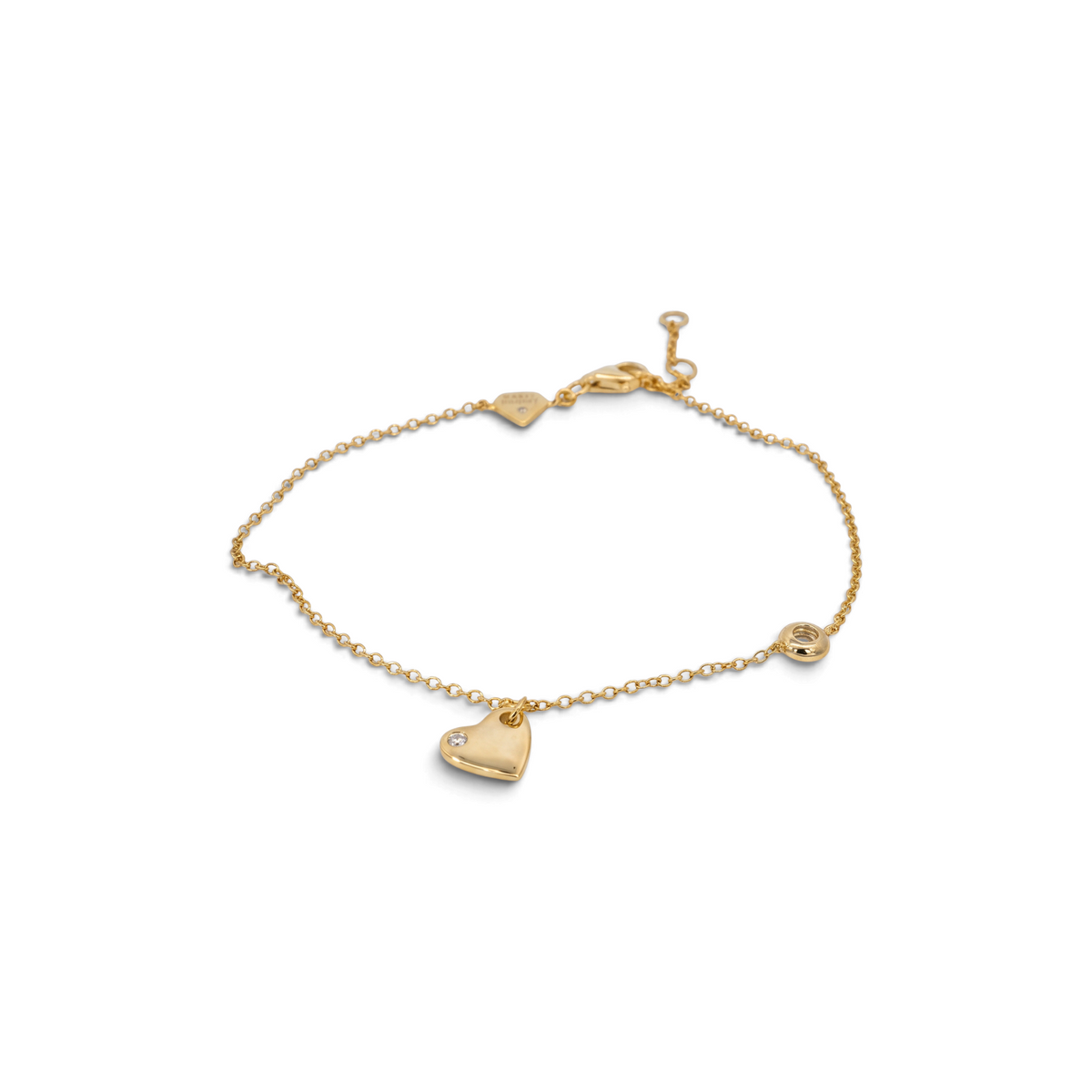 Pulsera Sophia Schneider Joyas de plata 925 enchapada en oro 18K con dije de corazón y diamante corte brillante