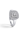 Anillo solitario halo cuadrado de Sophia Schneider Joyas en plata 925 con diamantes de 0,10 ct corte brillante.
