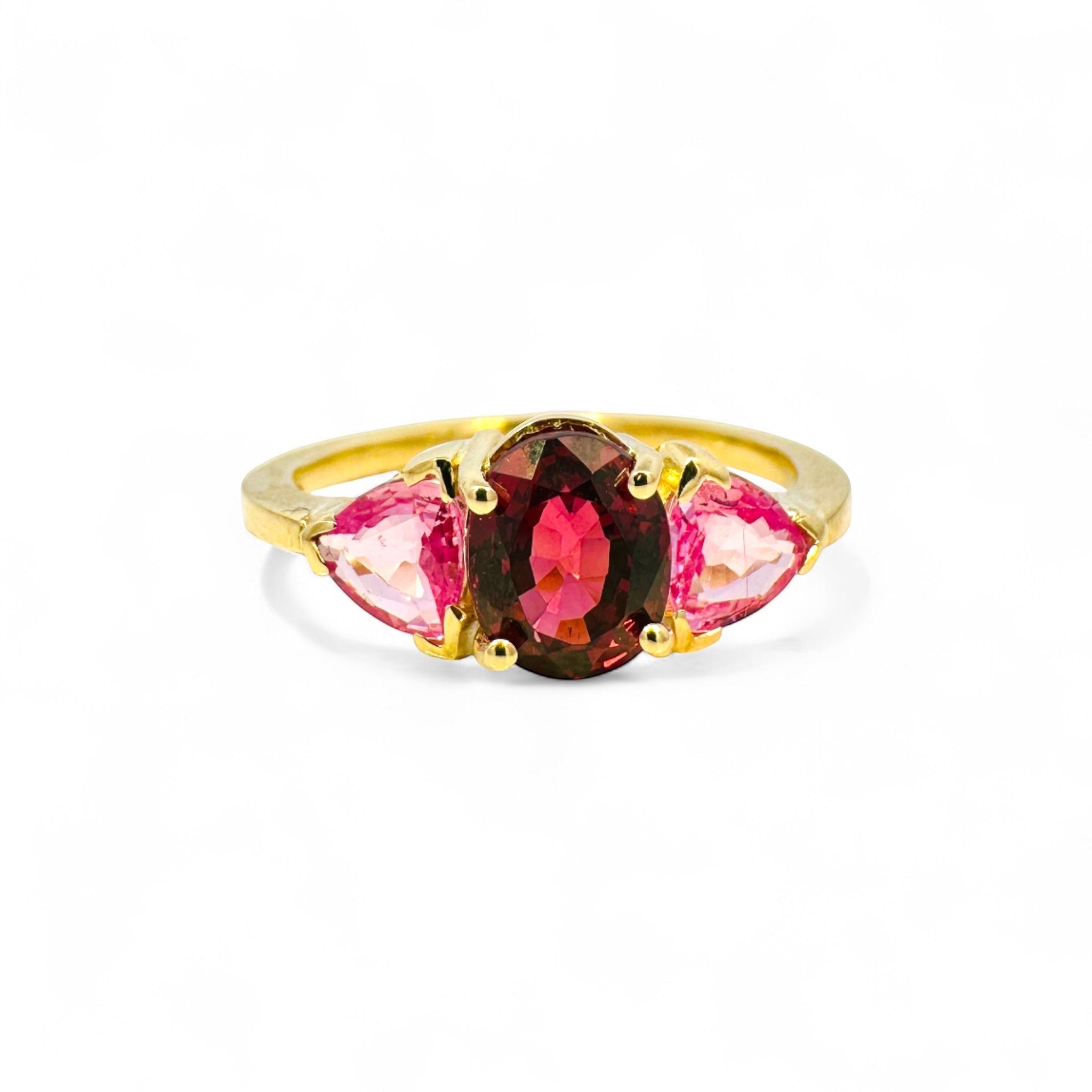 Anillo tricillo rubelita oval y zafiros rosados