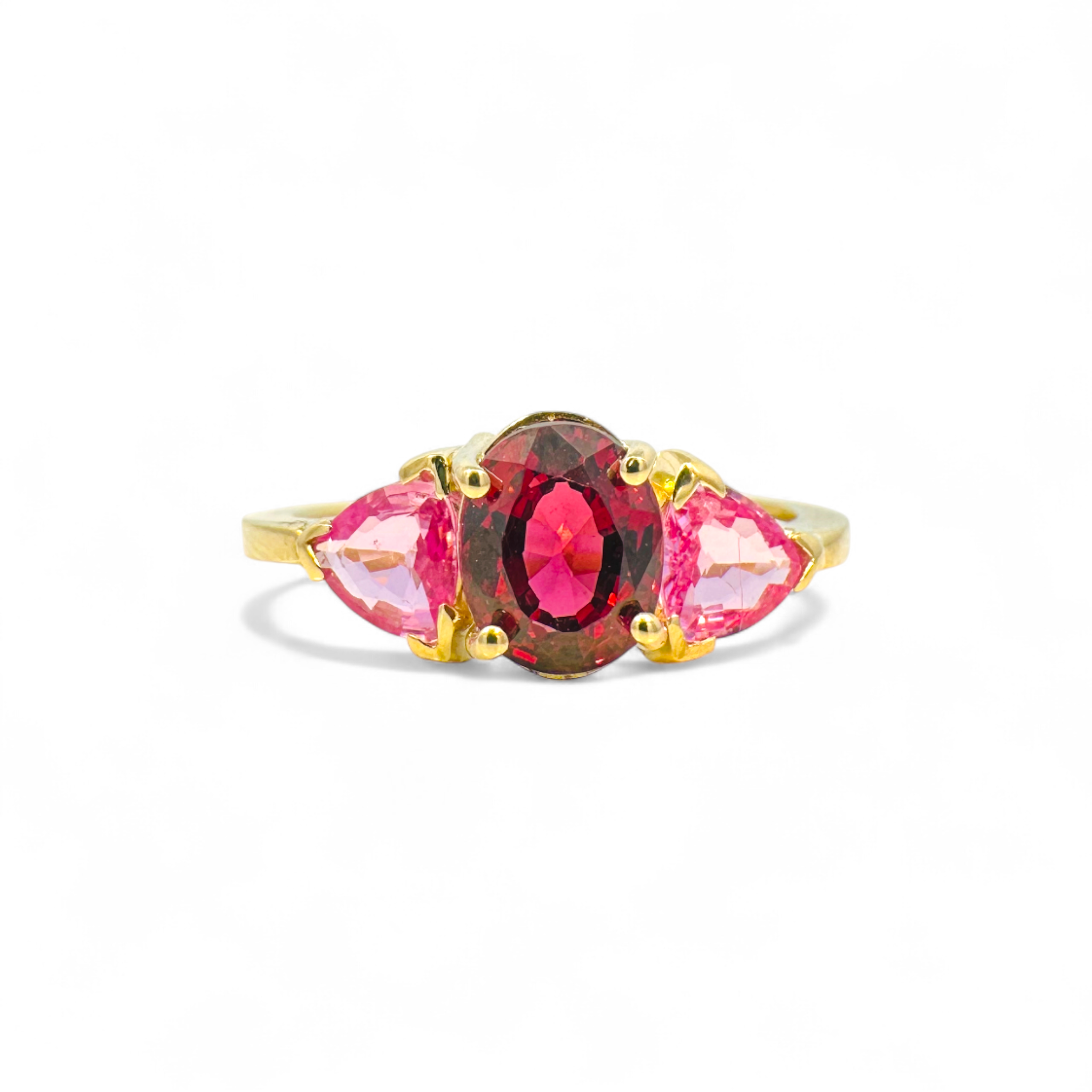 Anillo tricillo rubelita oval y zafiros rosados