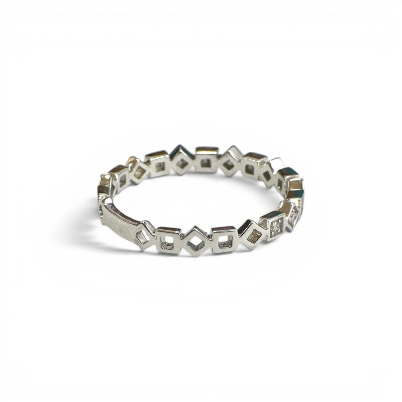 Anillo cintillo diamantes en bisel diseño geometrico 0,10 ct oro 10K