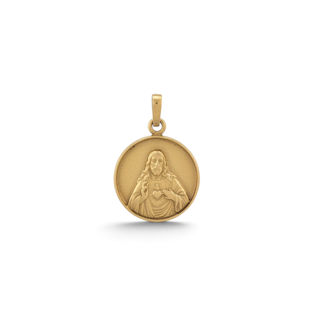 Escapulario Sagrada Familia de Sophia Schneider Joyas en oro 18K de 14 mm con diseño circular detallado