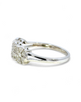 Anillo Tricillo Diamantes Diseño Flor en Oro Blanco 18K