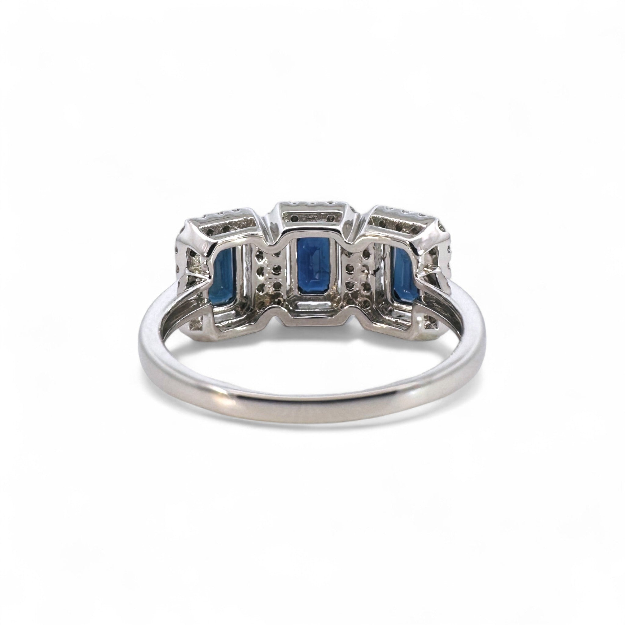 Anillo Tricillo Zafiros Rectangulares halo diamantes