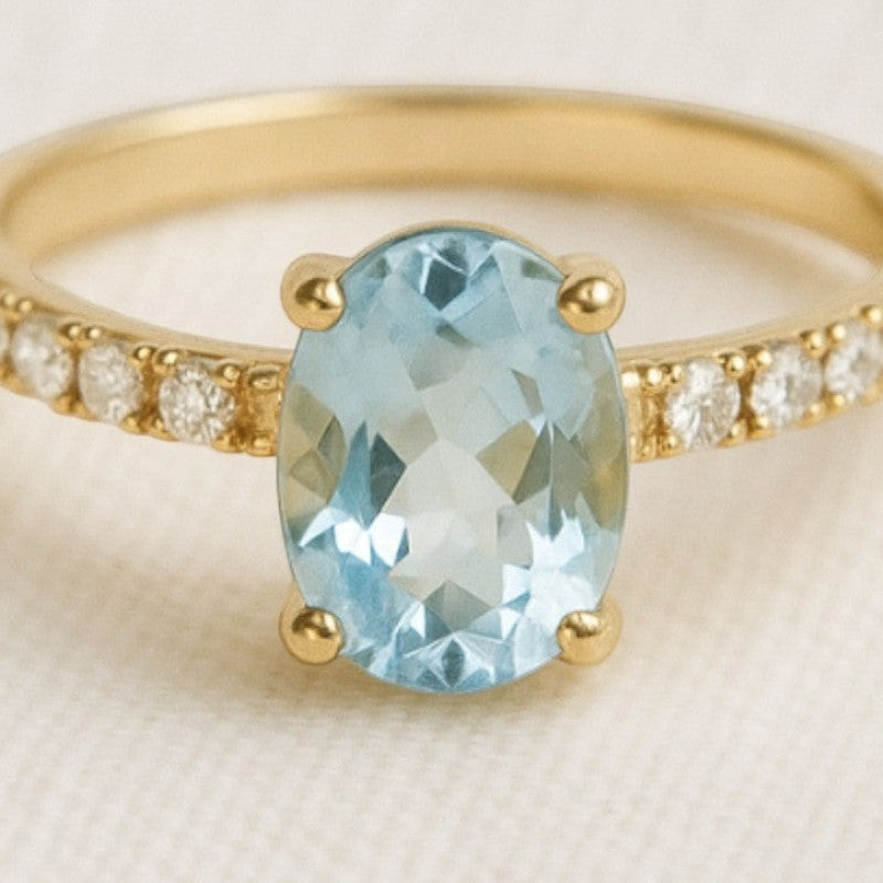 A pedido - Anillo Aguamarina Oval Con Argolla De Diamantes