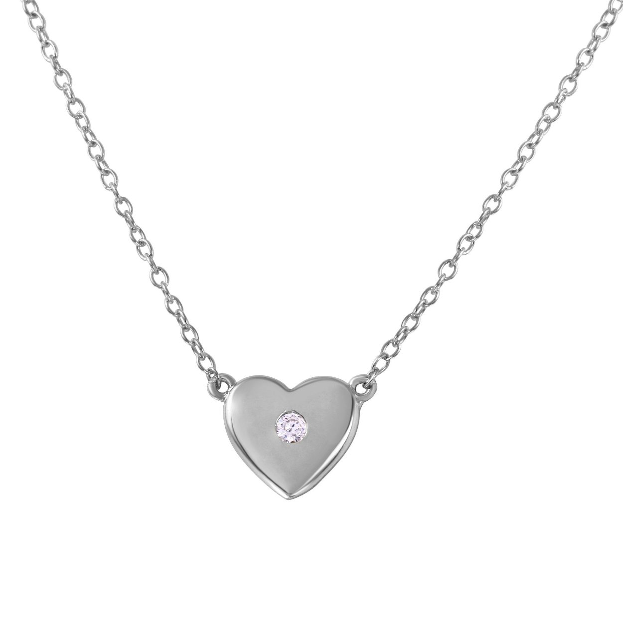 Collar cadena de plata 925 bañada en rodio y corazón con circón