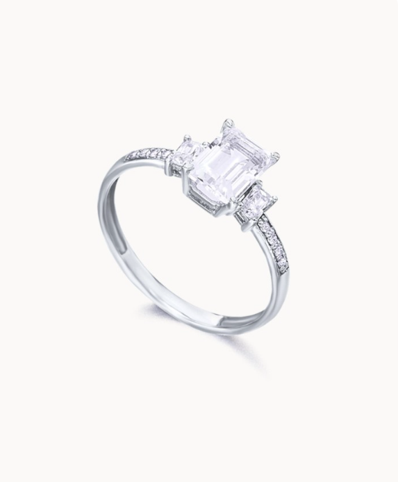 Anillo Tricillo Topacios blancos y diamantes Oro 18K