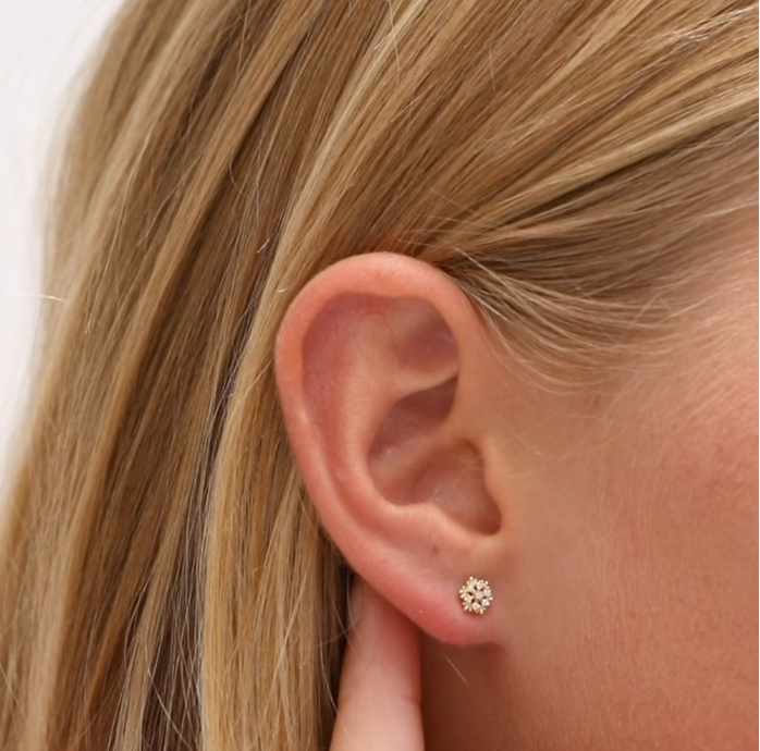 Aros Stud Snowflakes Circón Oro 14K