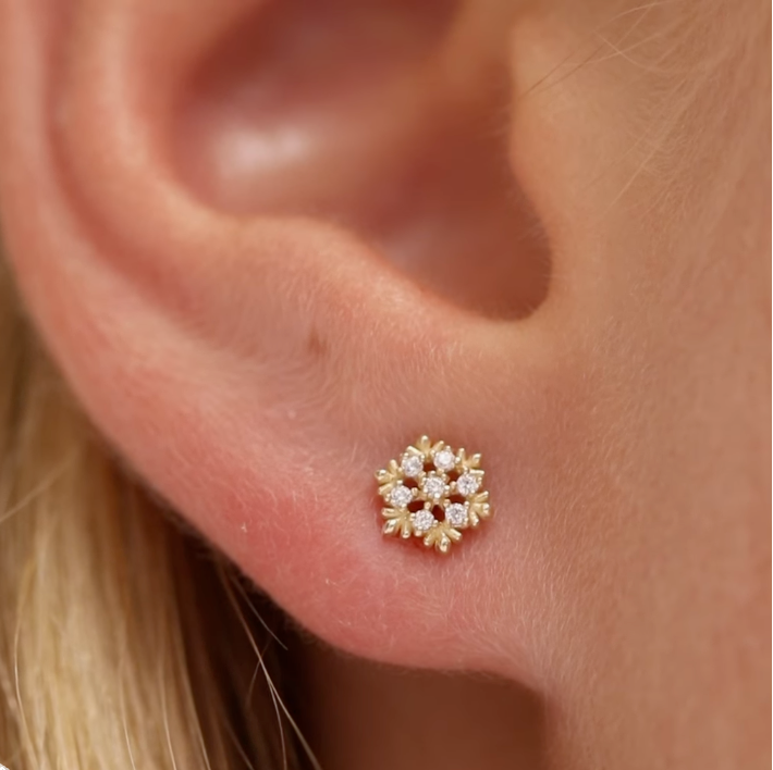 Aros Stud Snowflakes Circón Oro 14K