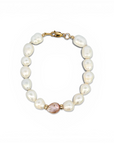 Pulsera Perlas naturales de 10 x 8 mm con perla rosada central