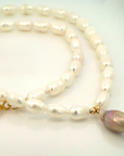 Collar Perlas naturales 8 x 5 mm con perla barroca rosada 1,5 cm