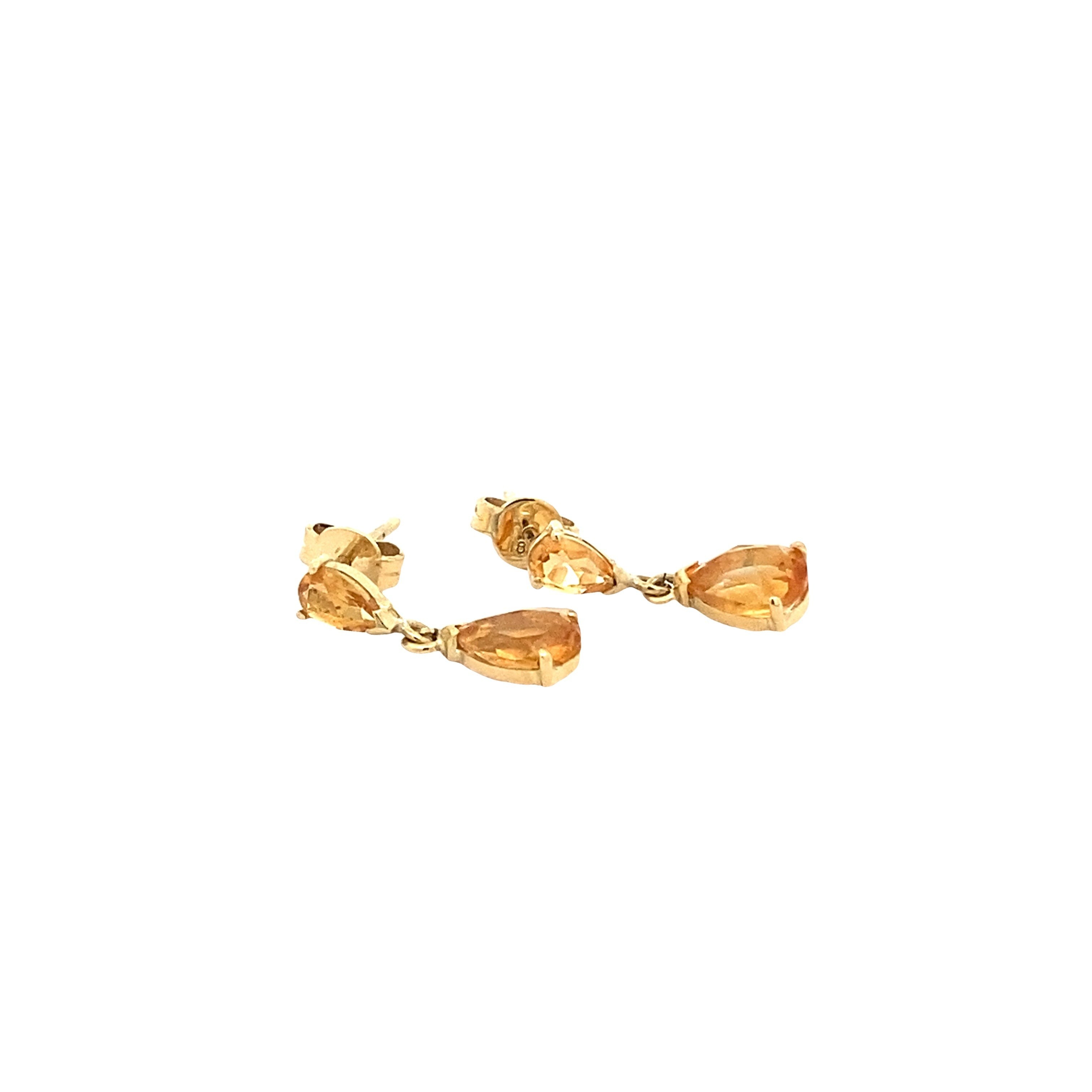 Aros Stud con Citrino y Oro Amarillo
