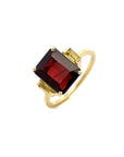 Anillo Solitario Granate Rectangular 3,4 Ct y Zafiros baguette