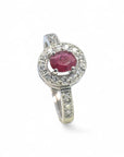 Anillo Solitario Rubí Halo Diamantes Platino