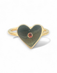 Anillo diseño corazón con granate en oro 18K
