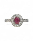 Anillo Solitario Rubí Halo Diamantes Platino