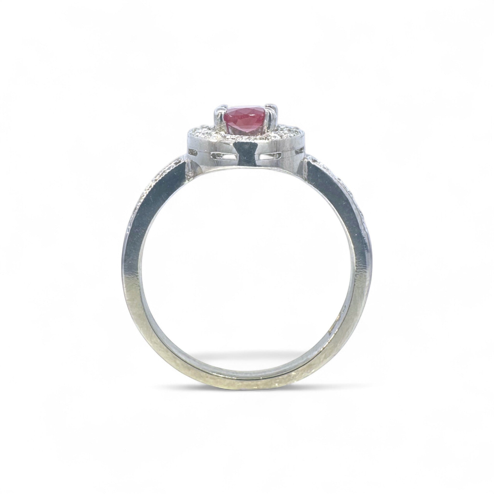 Anillo Solitario Rubí Halo Diamantes Platino