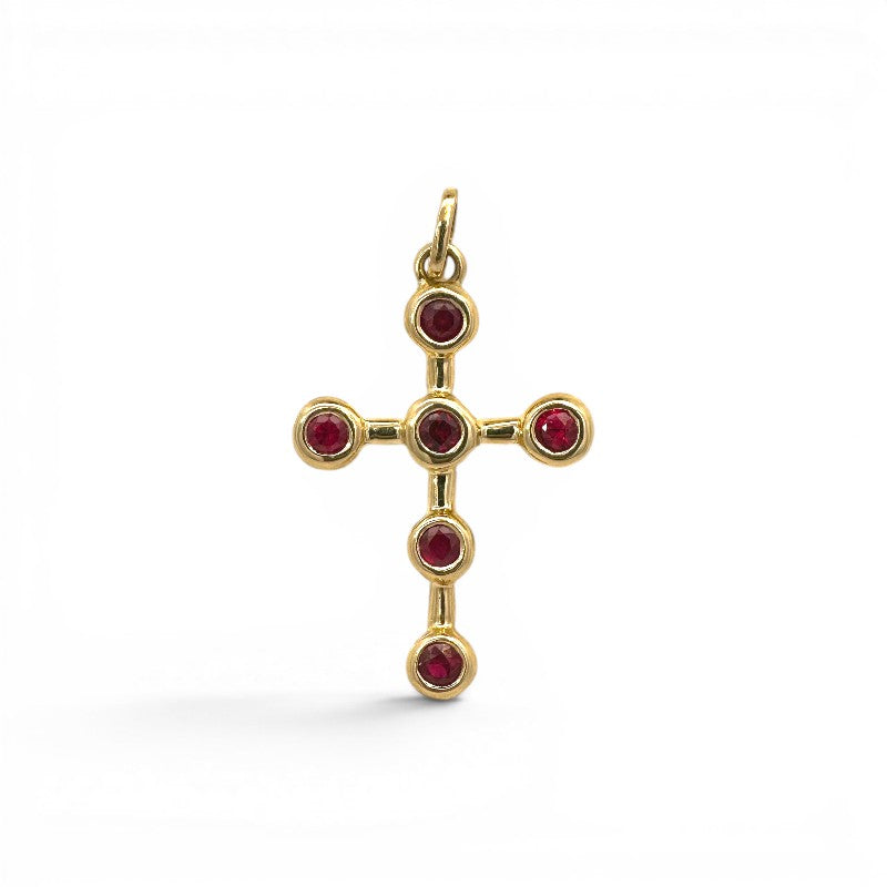 Cruz Oro 18K con rubís en bisel
