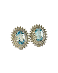 Aros Halo Doble Topacio Azul Oval y Diamante en Oro 14K