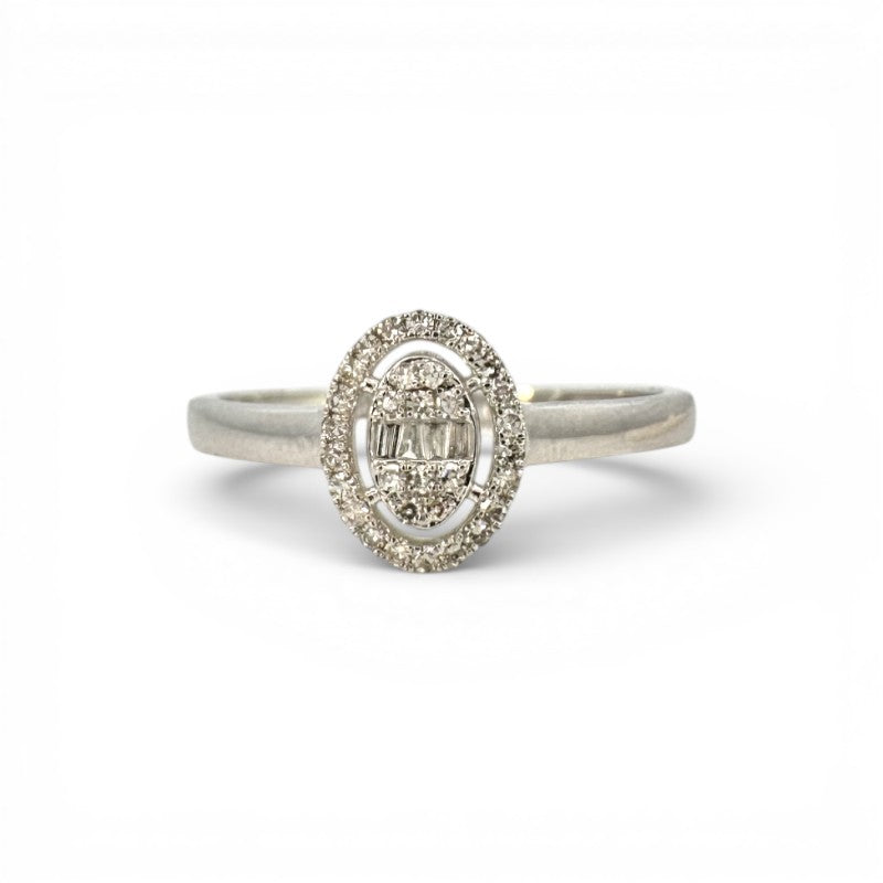 Anillo Solitario Cluster Halo Brillantes 0,20 ct Oro Blanco 10K