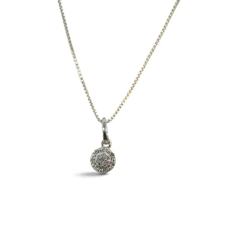 Collar Sophia Schneider Joyas de plata 925 con colgante redondo de diamante de 0,05 ct y cadena fina de 45 cm