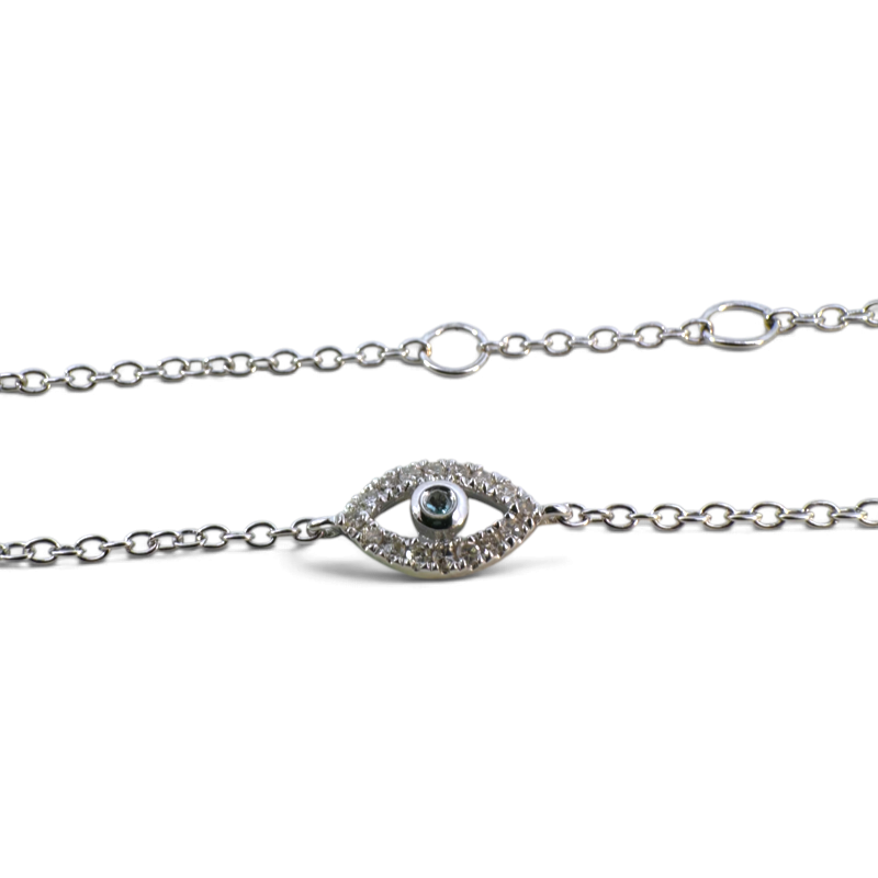 Pulsera Sophia Schneider Joyas de plata 925 con diseño de ojo protector, adornada con diamantes corte brillante.
