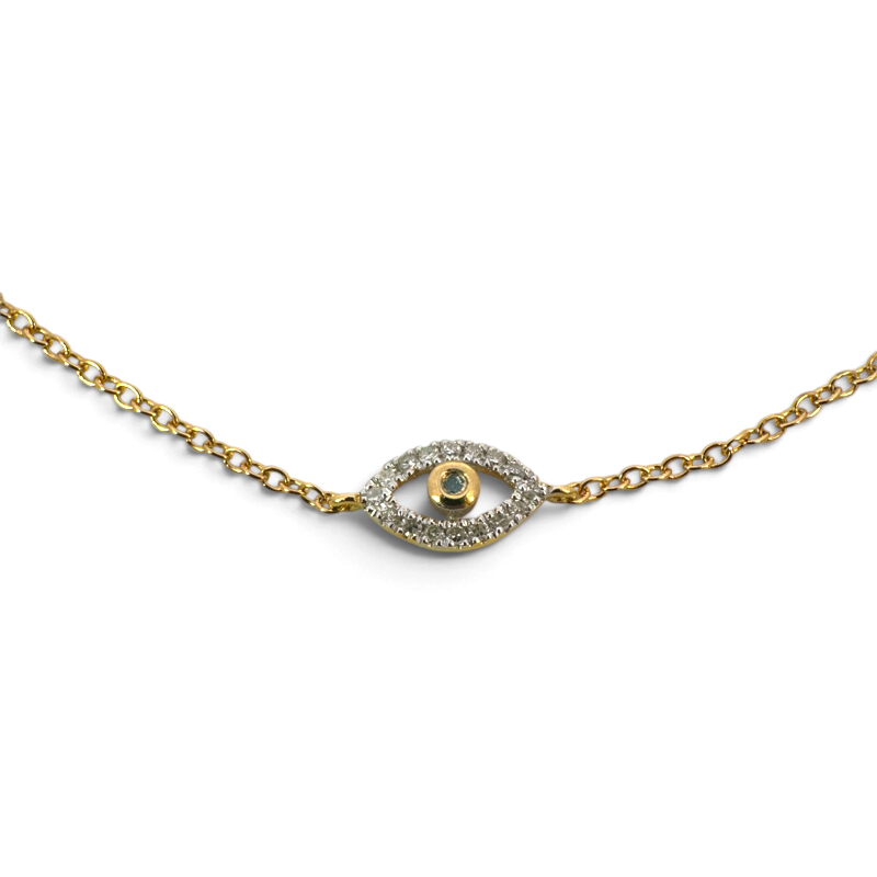 Pulsera Sophia Schneider Joyas de plata 925 enchapada en oro 18K con dije de ojo protector y diamantes brillantes