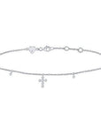 Pulsera eslabones con cruz de diamantes y diamantes colgantes en bisel 0,10 ct plata 925