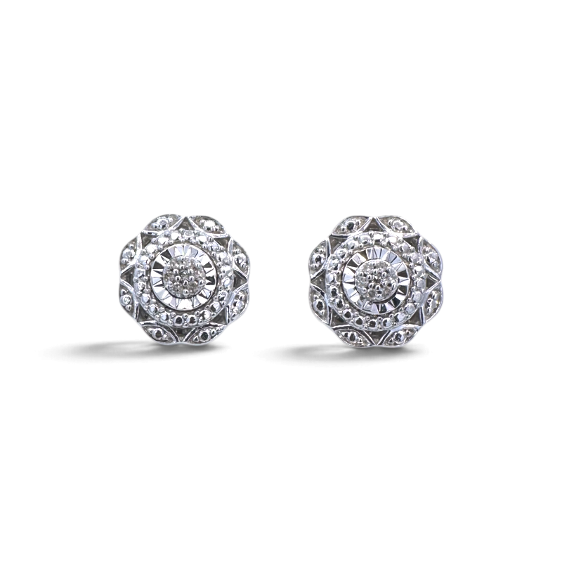 Aros stud Sophia Schneider Joyas en plata 925 con diseño de flor cluster y diamantes de 0,05 ct en caja de regalo