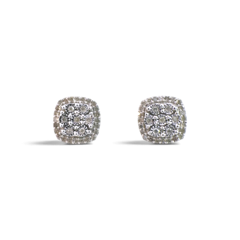 Aros stud cluster curvo de Sophia Schneider Joyas en plata 925 con diamantes corte brillante de 0,25 ct