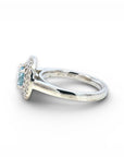Anillo Solitario Aguamarina Doble Halo Diamantes Oro Blanco 18K