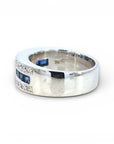 Anillo Cintillo Zafiros Princess y Diamantes Oro Blanco 18K