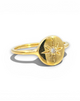 Anillo sello diamante estrella oro 18K