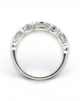 Anillo Cintillo Diamantes y Zafiros Ojitos en Bisel Oro Blanco 18K