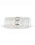 Anillo cintillo de diamantes Princess y brillantes en oro blanco 18K